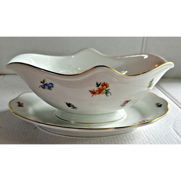 Hutschenreuther Mirabell #7658 Bavarian Porcelain Gravy Boat Floral Germany VTG - Picture 2 of 6